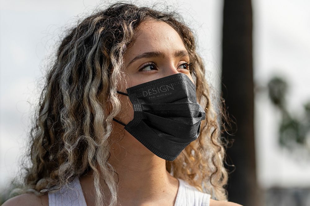 Disposable face mask mockup psd, new normal lifestyle