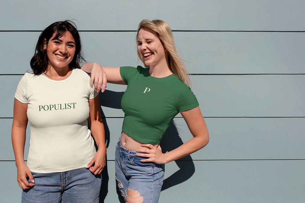 Friends tee mockup psd, happy women wearing summer apparel