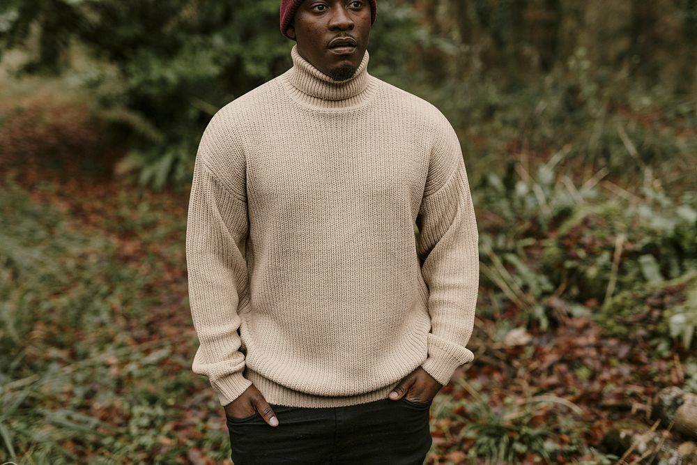 Men's turtleneck sweater mockup, fall apparel fashion psd