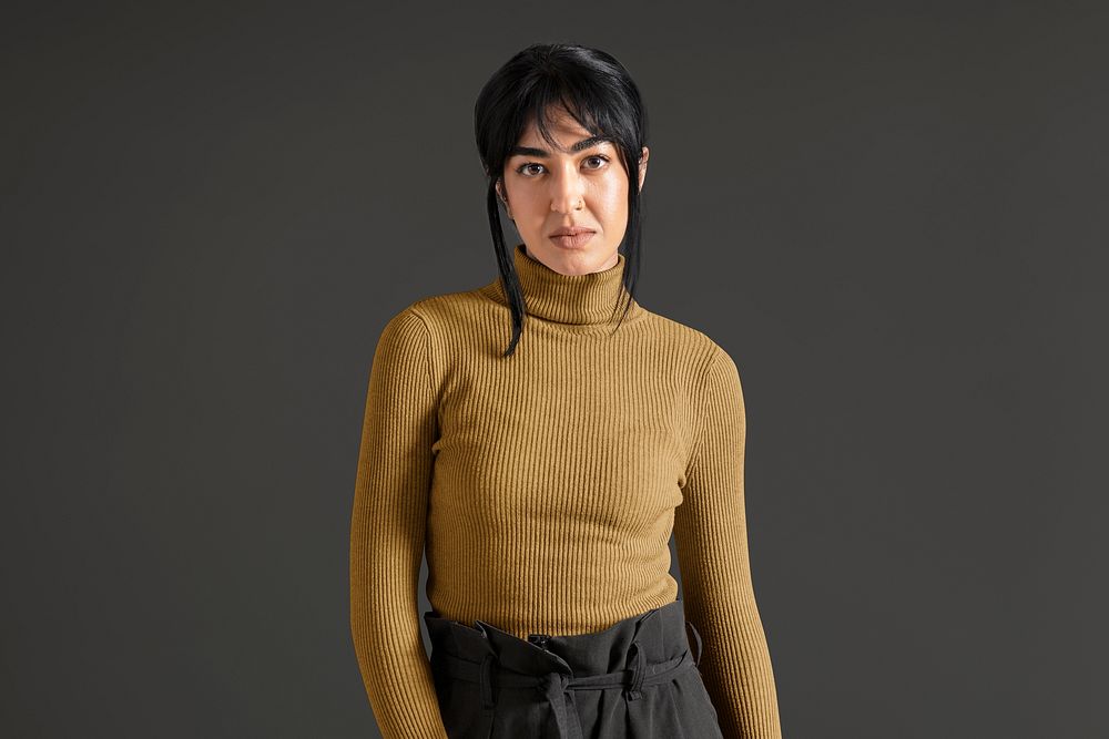Turtleneck sweater mockup, women's autumn apparel fashion design psd