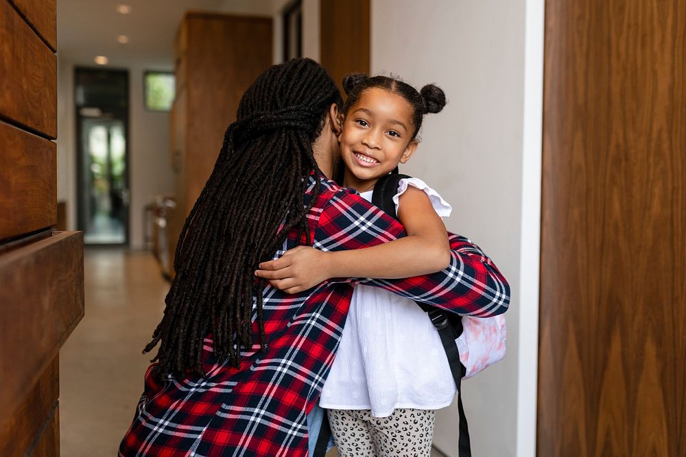 Back to school, girl leaving home