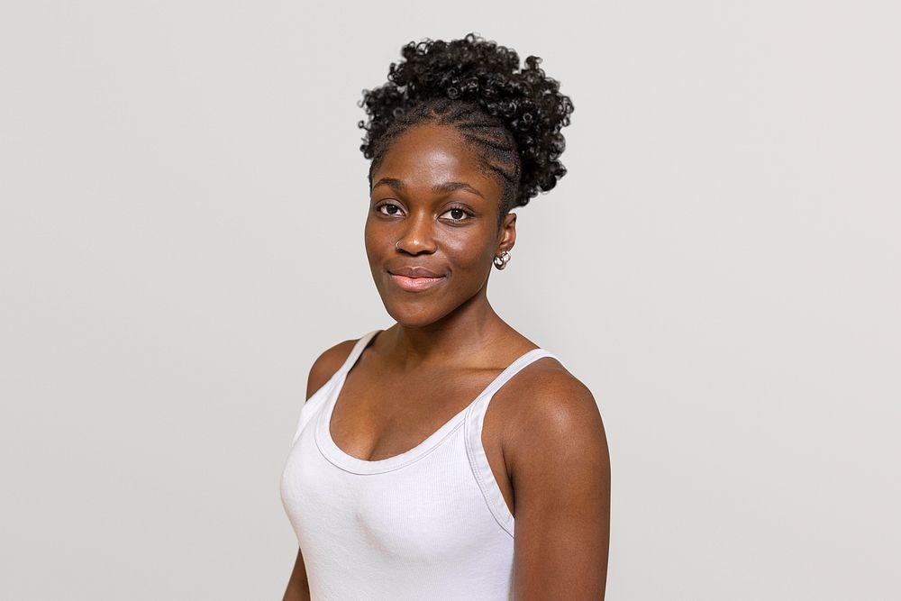 African American woman wearing white tank top