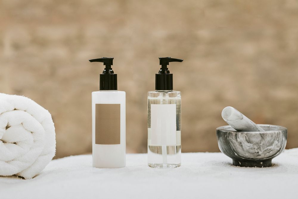 Shower gel bottles, massage & beauty design