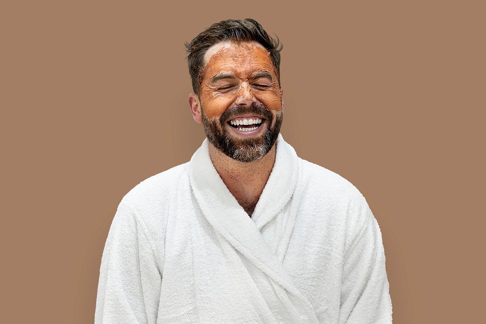 Man in bathrobe sticker, spa design psd