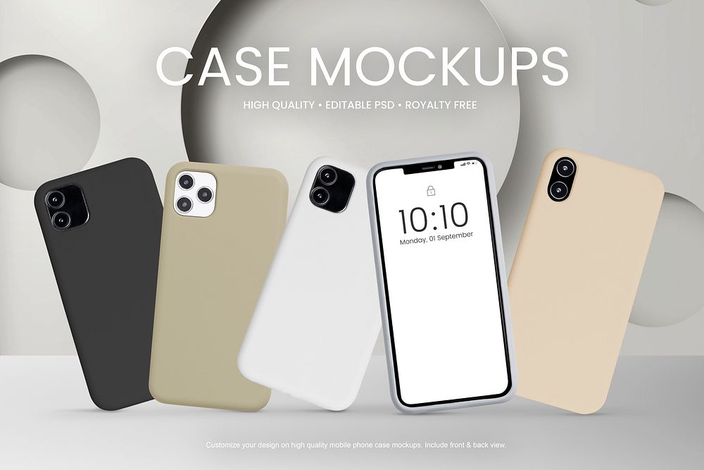 Mobile phone case mockups psd set product showcase front and back
