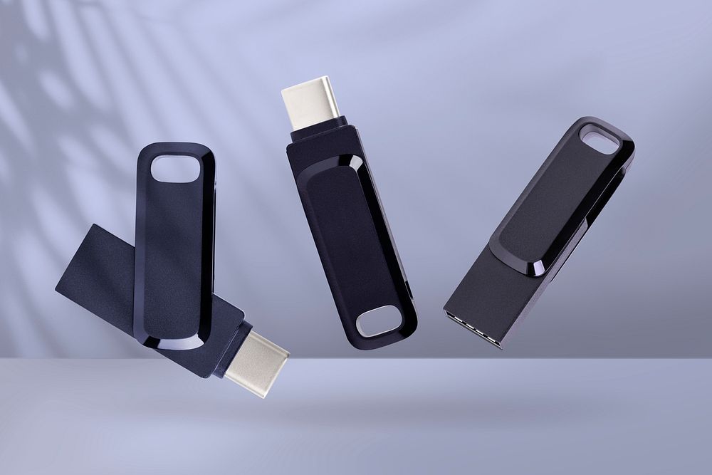 Dark USB flash drive mockup technology data storage device