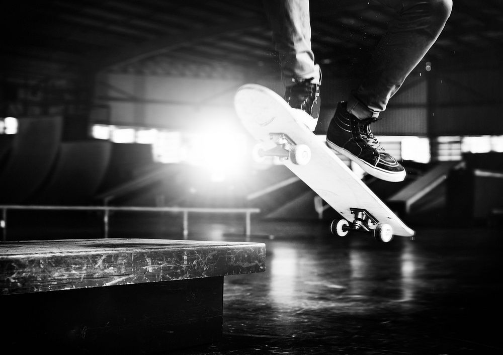 Greyscale skateboard in motion