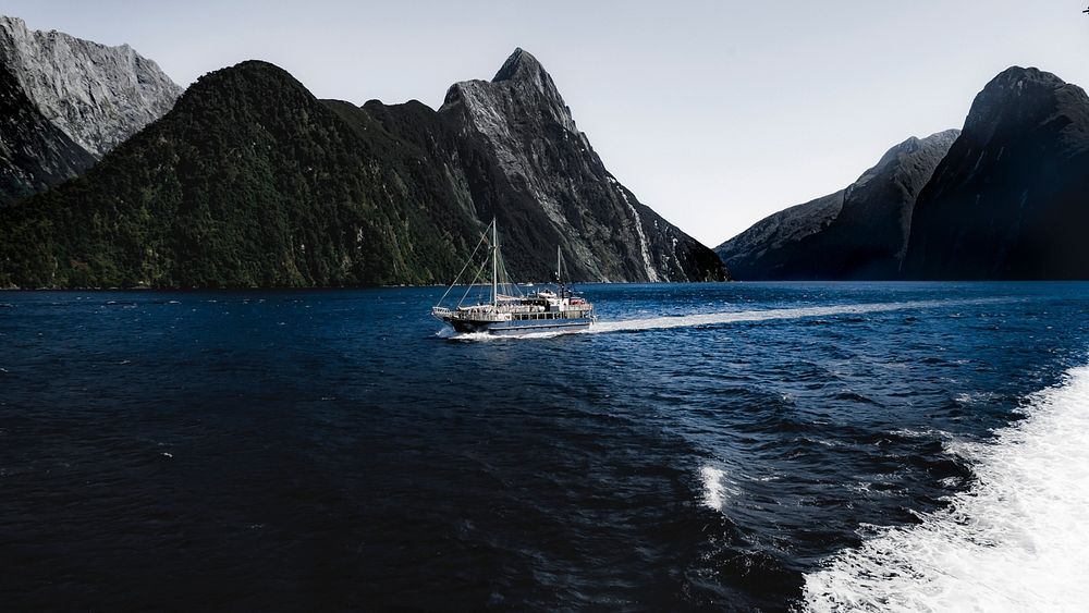 A ship on Milford Sound, New Zealand