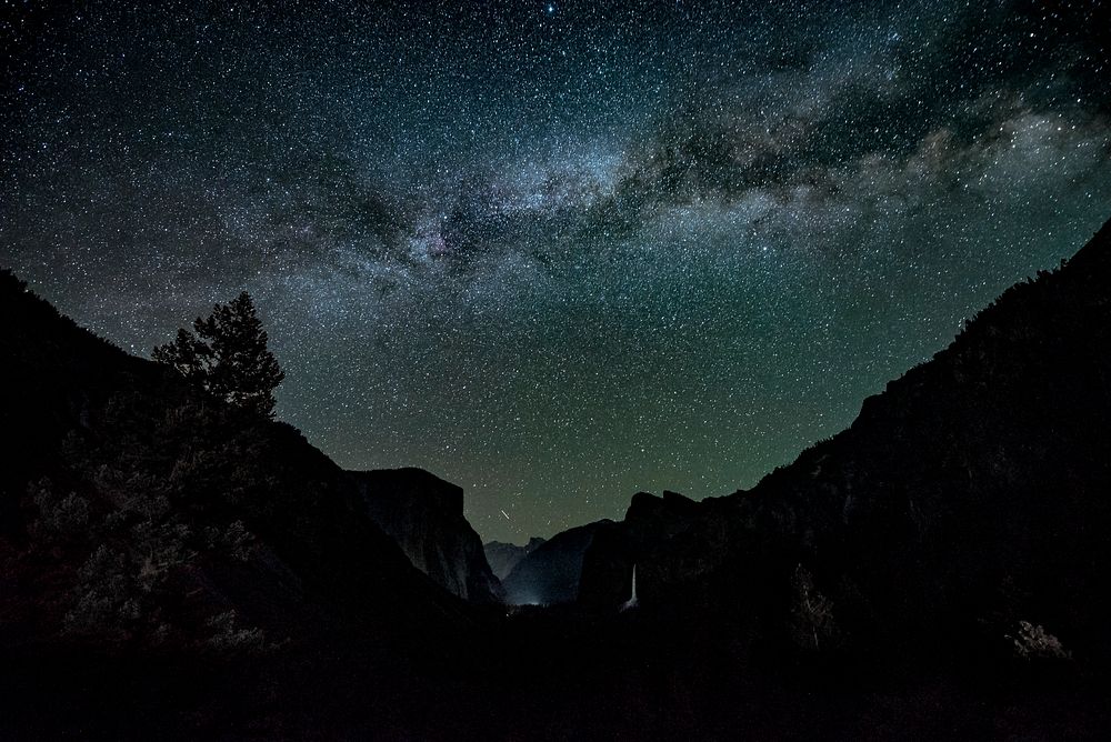 The Milky Way across the night sky in Yosemite Valley California, USA