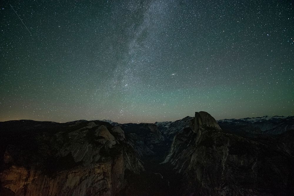 The Milky Way across the night sky in Yosemite Valley California, USA