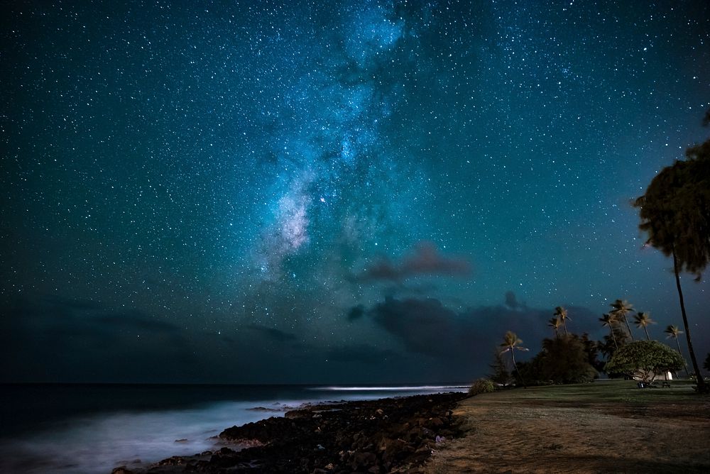 Milky Way crossing the night sky in Kauai County, Hawaii USA