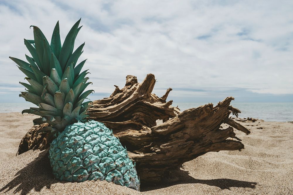 Colorful pineapple on a beach