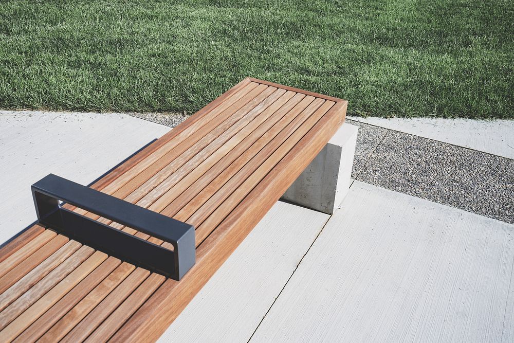 Wooden bench at FIMS Nursing Building, London, Canada