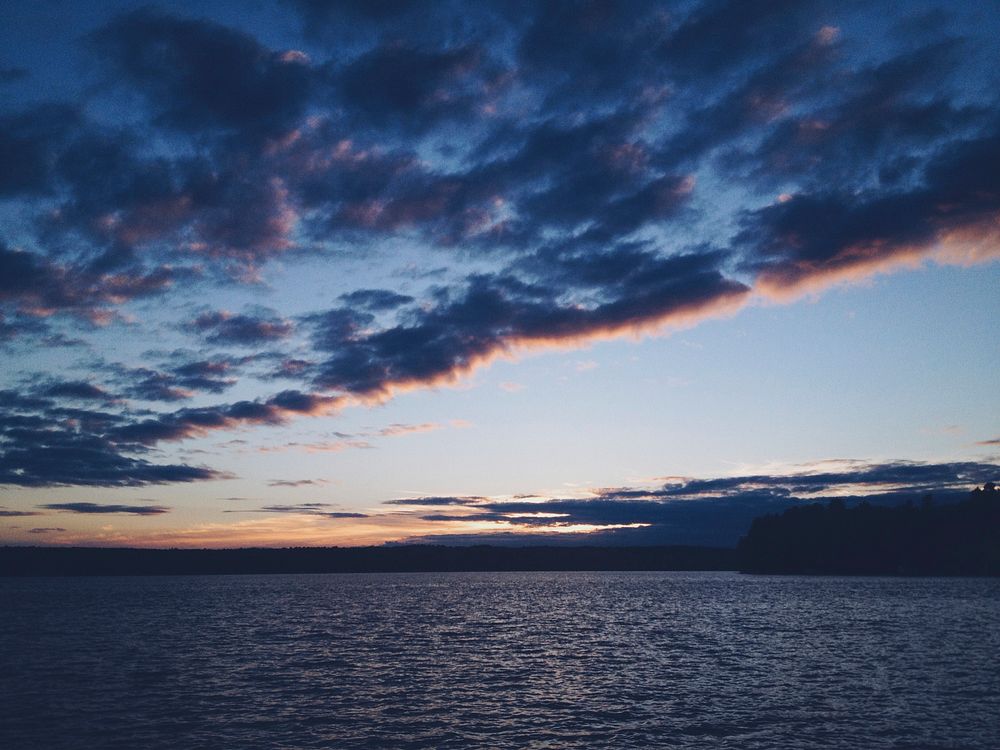 Sunset over a blue ocean