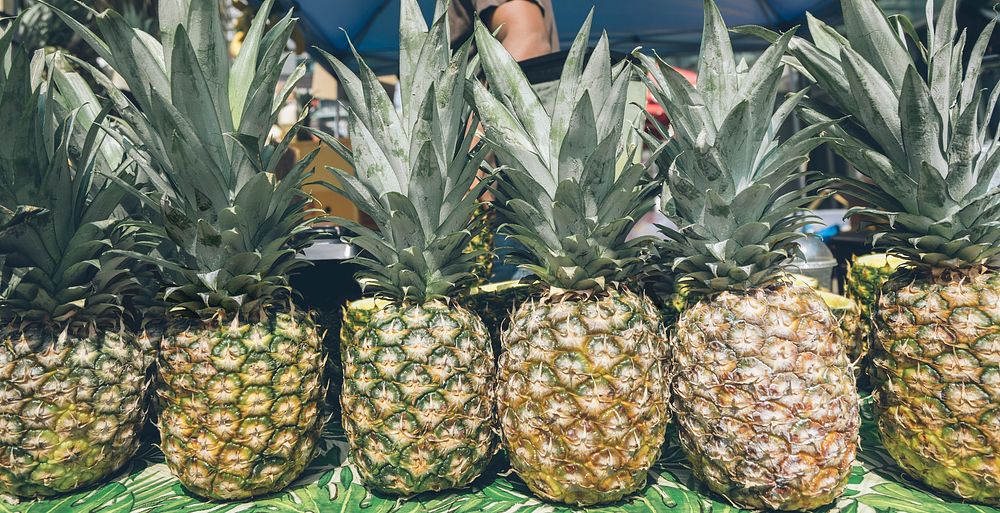 Tropical pineapples in a market