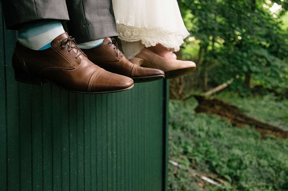 Feet of a newlywed couple