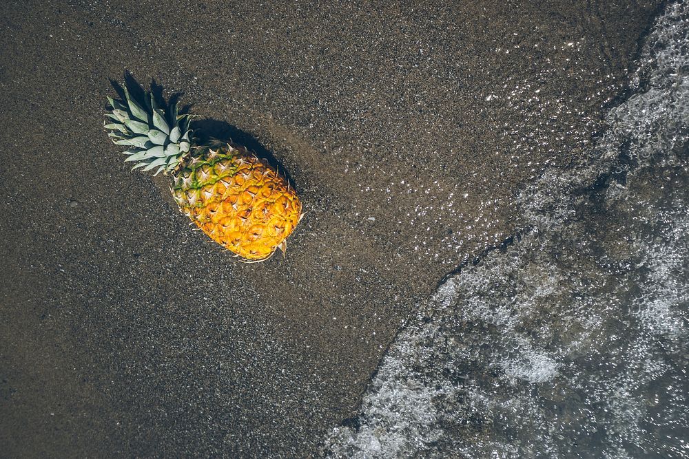 Ripe pineapple on the seashore