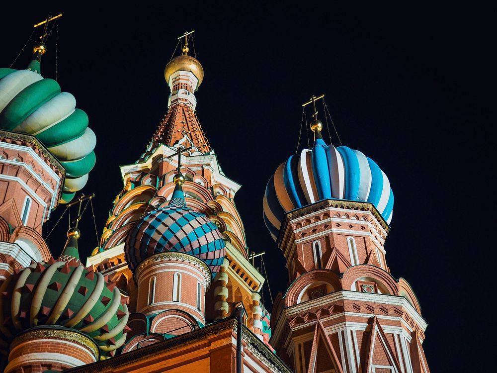 Saint Basil's Cathedral at night in Moscow, Russia