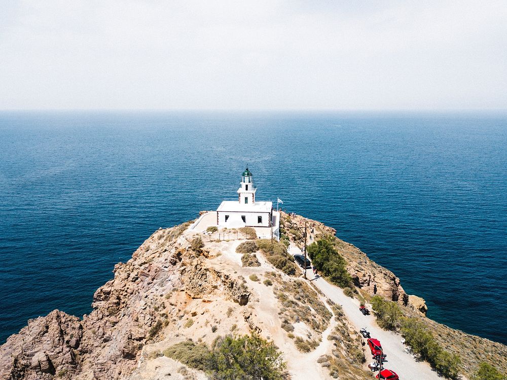 View of the Akrotiri Lighthouse in Santorini, Greece