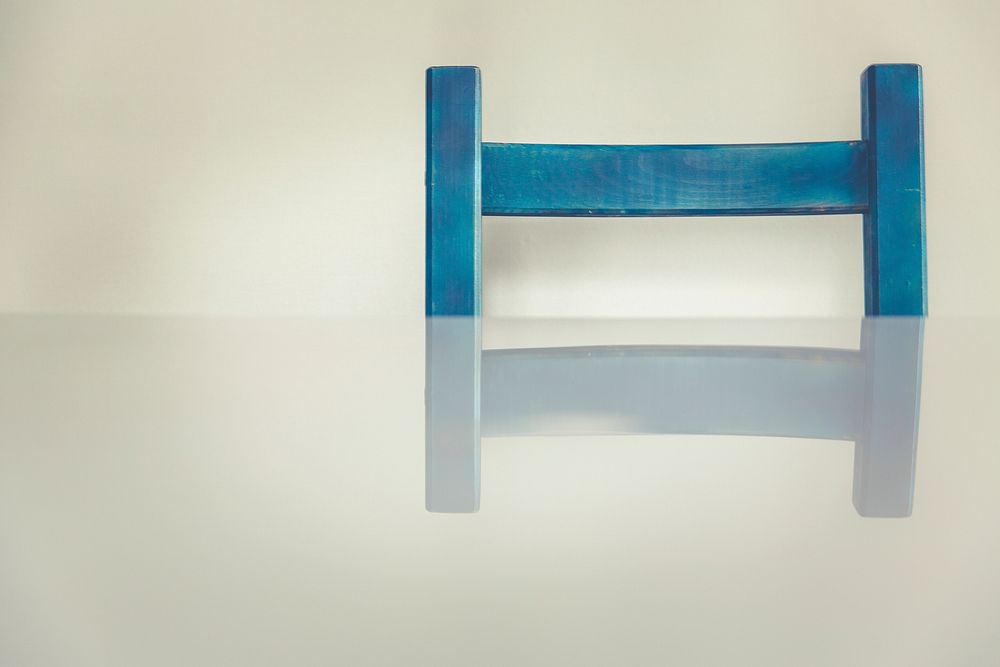 Blue chair by a table