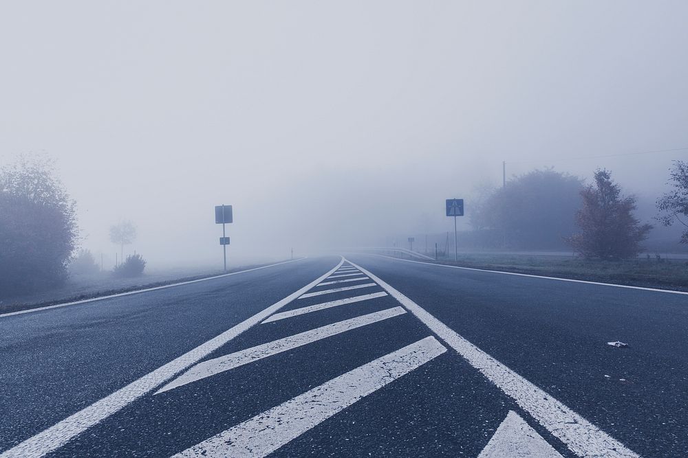 A road in the morning mist