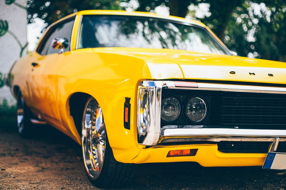 Closeup of vintage yellow American car