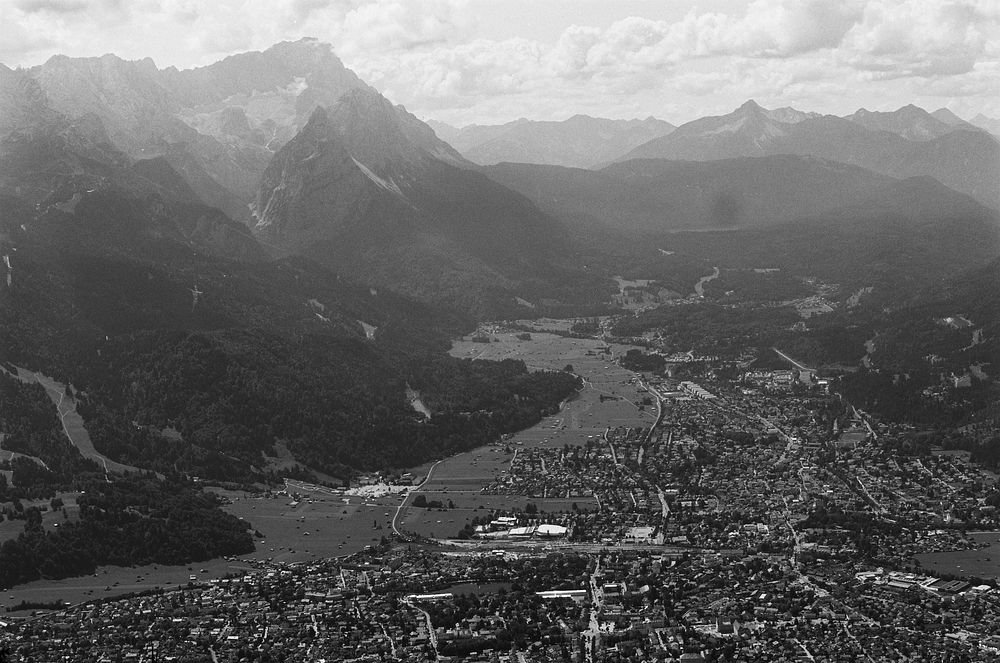 View of a village in the alps, shot by film