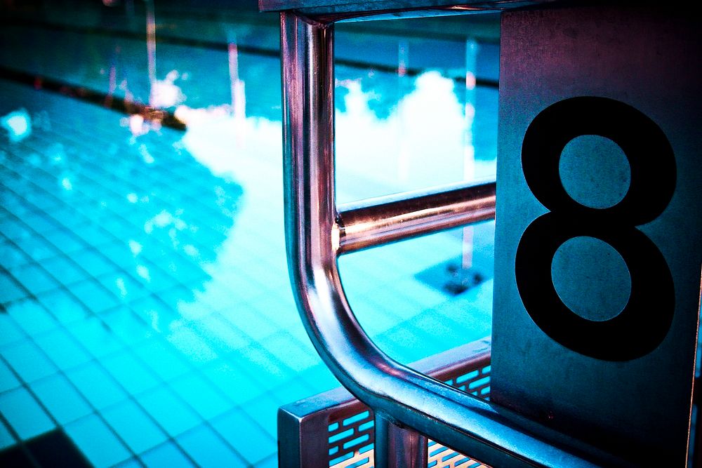 Starting block number eight at a swimming pool
