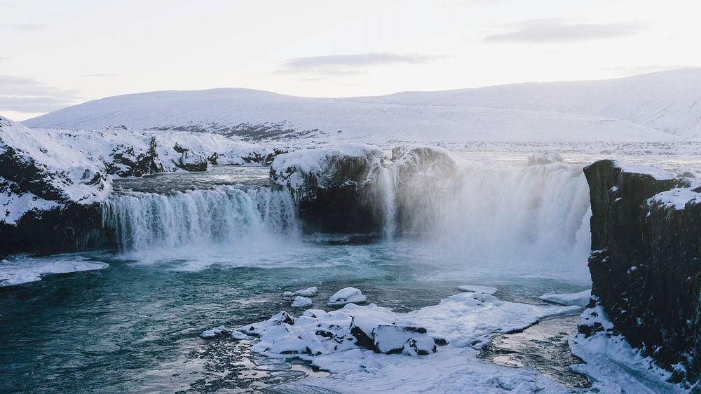 Nature desktop wallpaper background, Godafoss waterfall, north Iceland