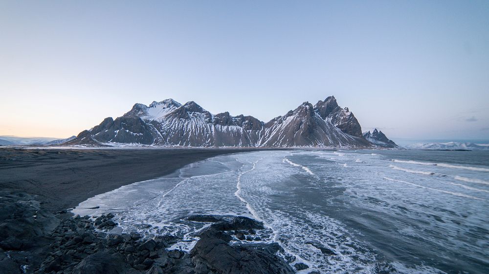 Ocean desktop wallpaper background, Stokksnes, Vatnajokull National Park, Iceland