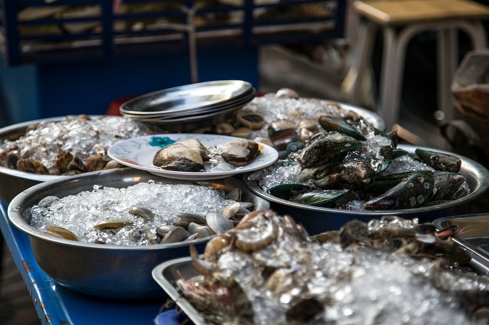 Fresh seafoods in a market