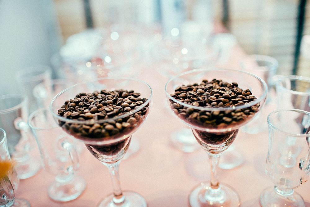 Roasted coffee beans in glasses