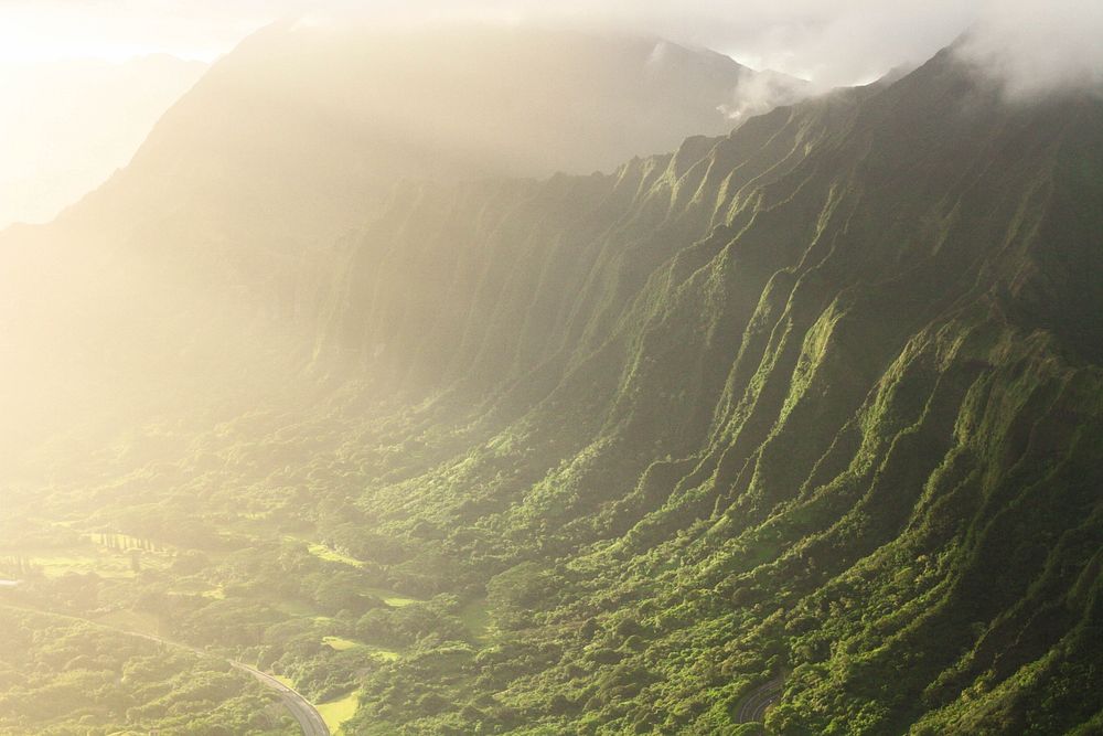 View of sunlight against a mountain in Oahu, Hawaii