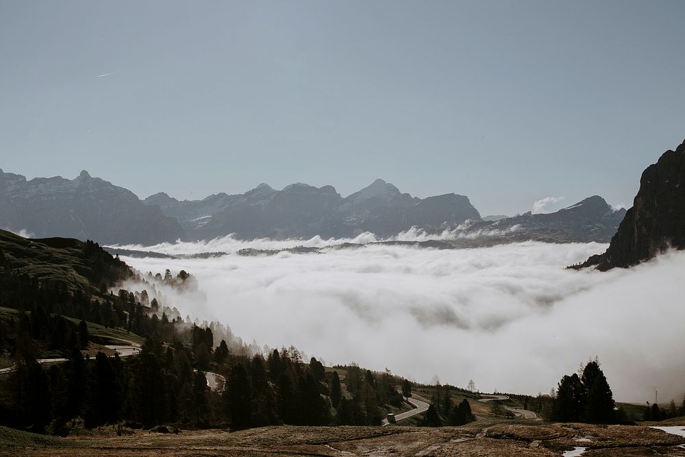 View of a cloud covered a mountain range