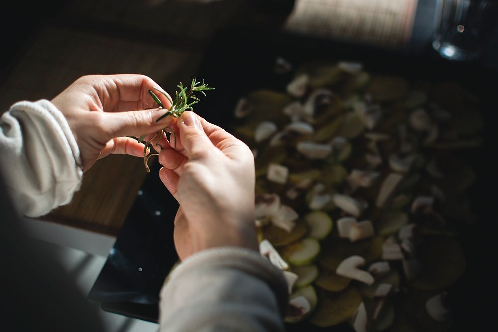 Hands holding rosemary