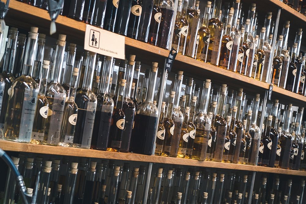 Homemade liquors in a store