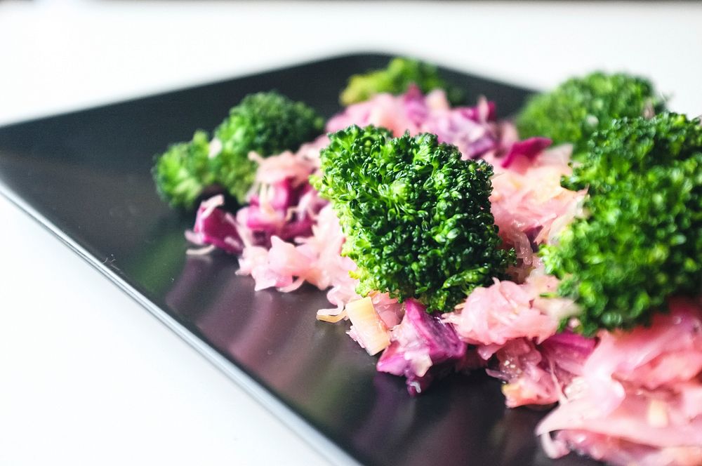 Closeup of broccoli with red cabbage