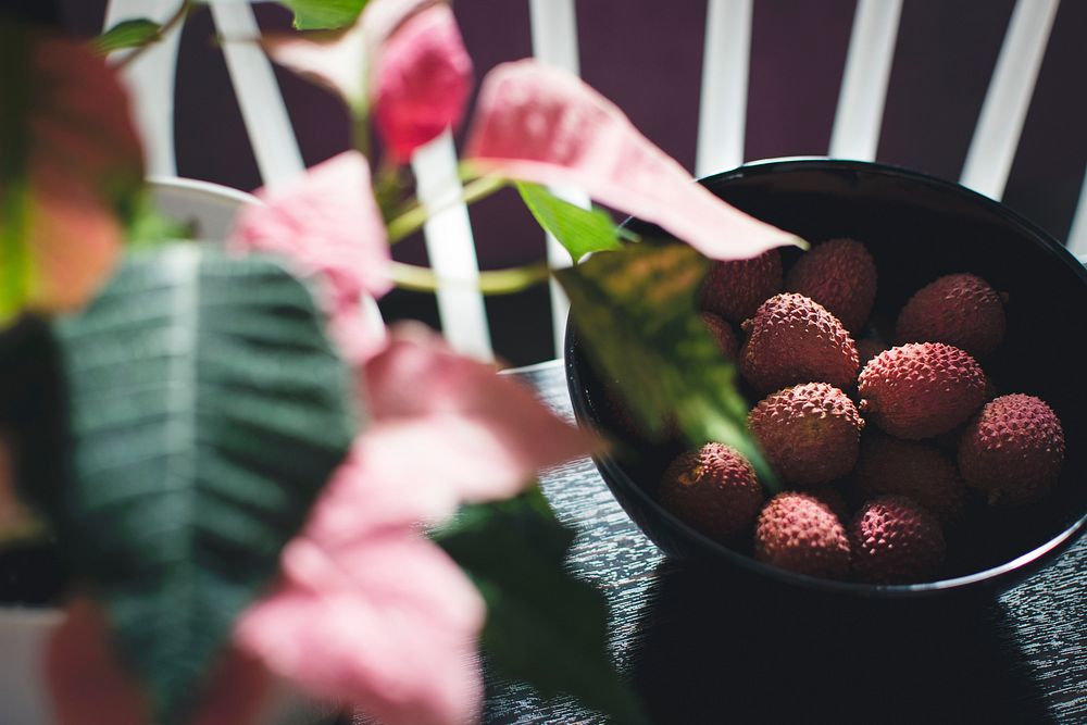 Fresh lychee on a table