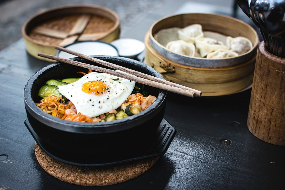 Korean Bibimbap with dumpling