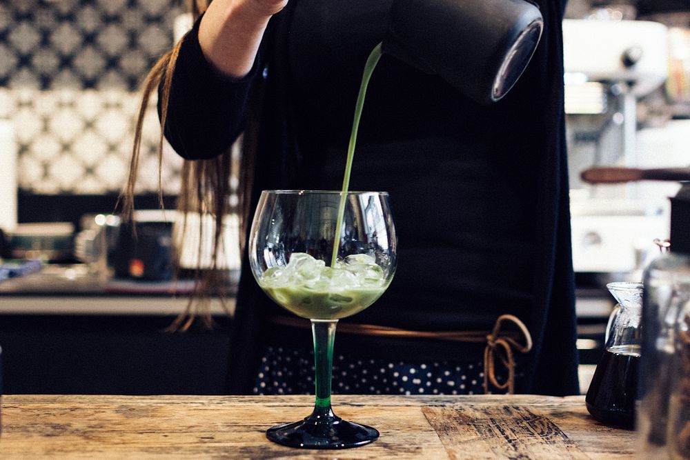 Matcha cocktail in a bar
