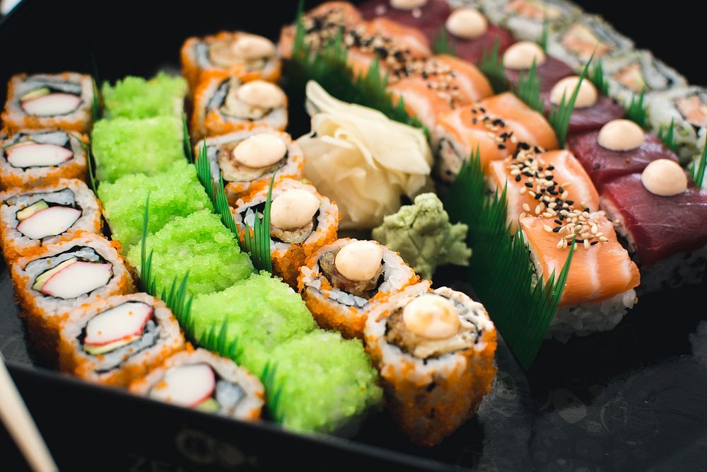Colorful sushi in a box