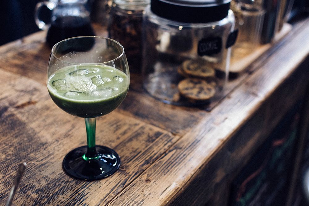 Matcha cocktail in a bar