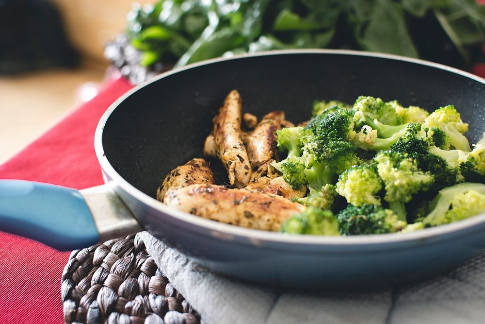 A chicken breast steak with broccoli