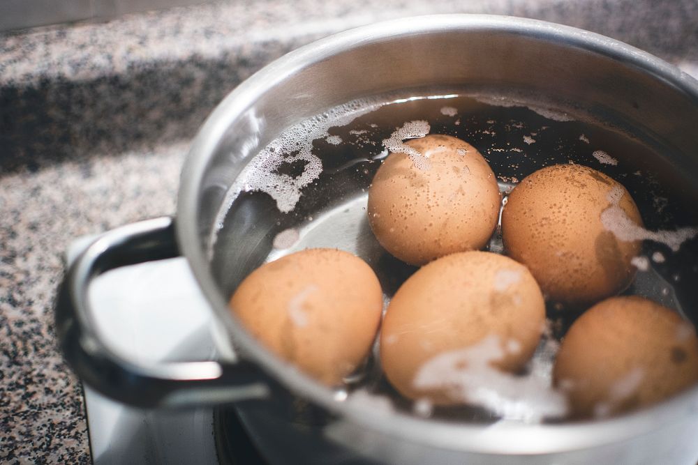 Hardboiled eggs in a pot
