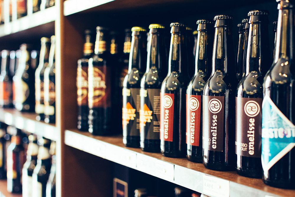 Selection of craft beer on the shelves