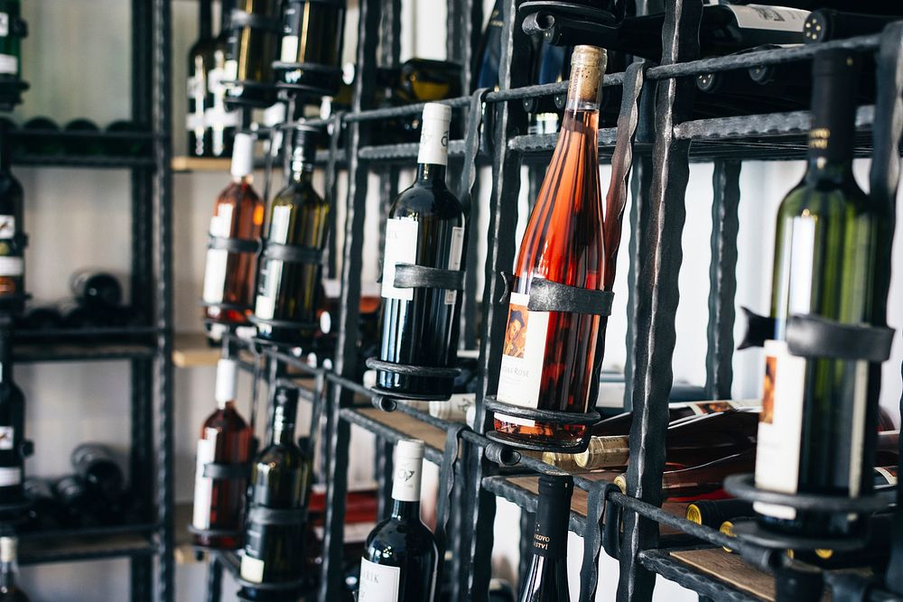 Bottles of wine for display