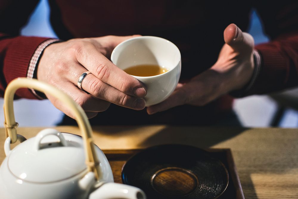 Drinking hot tea