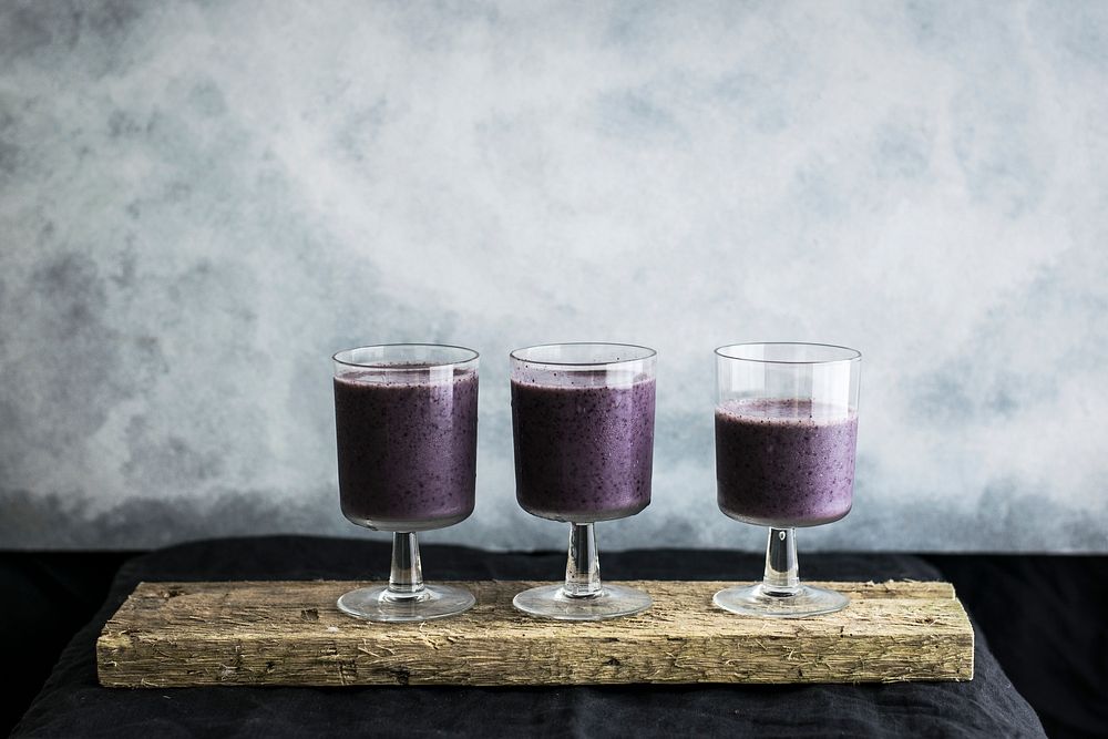 Blueberry smoothies with banana and almond milk. Visit Monika Grabkowska to see more of her food photography.