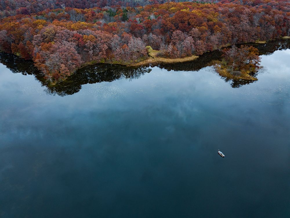 View of boat sailing in a lake during autumn