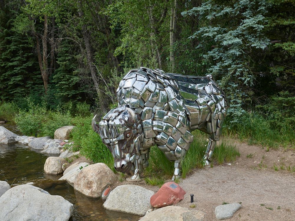 Lou Wille's "Chrome on the Range" sculpture in the John Denver Sanctuary, named for the popular singer who lived in and sang…